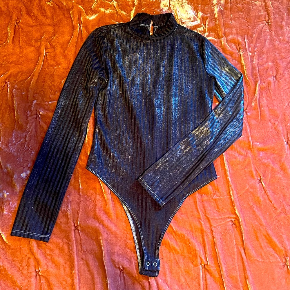 Leotard/bodysuit shiny black & gray